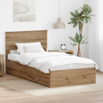 Voodiraam peatsiga sahtliga K&auml;sit&ouml;&ouml;puu 100 x 200 cm Tehispuit