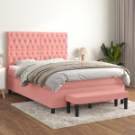 KONTINENTAALVOODI MADRATSIGA, ROOSA, 140X200 CM, SAMET
