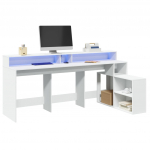 Kirjutuslaud LED-tuledega, valge, 200x104x91 cm, tehispuit