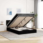 OTTOMANI VOODI MADRATSITA JA LED, MUST, 140X190 CM, KANGAS