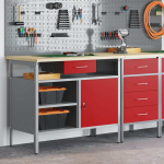 T&ouml;&ouml;laud punane ja hall 100 x 55 x 85 cm t&ouml;&ouml;deldud puit ja teras