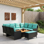 M&ouml;&ouml;blisete padjaga 7 pcs Must ja t&uuml;rkiissinine PE rattan