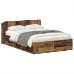 Voodiraam ladustamisega peaga Vana puit 150 x 200 cm Tehispuit