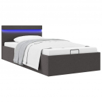H&uuml;drauliline hoiukastiga voodiraam LED tumehall kangas 90x200