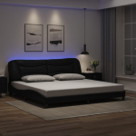 Voodiraam LED-tuledega, must, 200 x 200 cm, kunstnahk