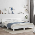 Voodiraam LEDiga peaga Valge 193 x 203 cm Tehispuit