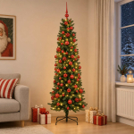 Kitsas kunstkuusk koos j&otilde;ulukuulidega 210 cm 300 LED-i