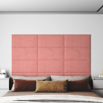 Seinapaneelid 12 tk, roosa, 60 x 30 cm, samet, 2,16 m&sup2;