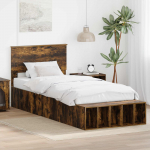 Voodiraam riiuliga suitsetatud tamm 100 x 200 cm tehispuit