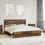 Voodiraam peatsiga Suitsetatud tamm 200 x 200 cm Tahke m&auml;nd