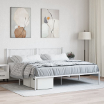 Metallist voodiraam peatsiga, valge, 183x213 cm
