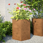Kuusnurkne aia taimekast, 46x40x45 cm, corten teras