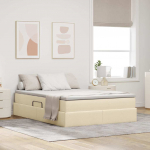 Voodi hoiukohaga ja madratsiga cream 140 x 200 cm Pol&uuml;ester