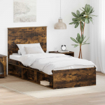 Voodiraam peatsiga Suitsetatud tamm 90 x 200 cm Tahke m&auml;nd