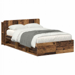 Voodiraam ladustamisega peaga Vana puit 120 x 190 cm Tehispuit