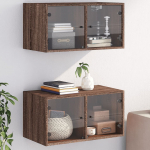 Klaasustega seinakapid 2 tk, pruun tamm, 68,5 x 37 x 35 cm