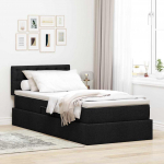 Voodi hoiukohaga ja madratsiga peaga Must 90 x 190 cm Tehispuit