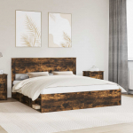 Voodiraam peatsiga Suitsetatud tamm 200 x 200 cm Tahke m&auml;nd