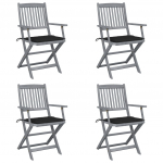 Kokkupandavad aiatoolid, 4 tk, patjadega, akaatsiapuit