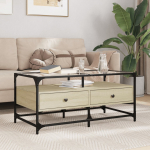 Diivanilaud klaasplaadiga, sonoma tamm, 98,5x50x45cm, teras
