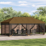 Paviljon k&uuml;lgseinadega 6 x 3 m Pruunikashall Pol&uuml;ester ja teras