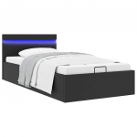 H&uuml;drauliline hoiukastiga voodiraam LED must kunstnahk 90x200cm