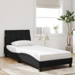 Voodiraam peatsiga, must, 90x200 cm, samet