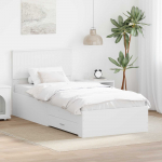 Voodiraam peatsiga sahtliga Valge 90 x 190 cm Tehispuit