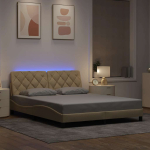 Voodiraam LED-iga ilma madratsita, kreem, 160x200 cm, kangas