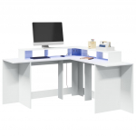Kirjutuslaud LED-tuledega, valge, 152x152x91 cm, tehispuit