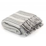 Puuvillane pleed, triibuline, 220 x 250 cm, hall ja valge