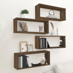 Seina kuubikriiulid 4 tk, pruun tamm, 60x15x23 cm, tehispuit