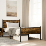 Metallist voodiraam ilma madratsita suitsutatud tamm 100x190 cm