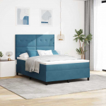 LED Voodi madratsiga Tumesinine 140 x 190 cm kangas