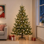 Kunstkuusk koos j&otilde;ulukuuliga 240 cm 300 LED-i Soe valge