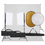 Fotostuudio komplekt valgustuse, taustapildi ja reflektoriga