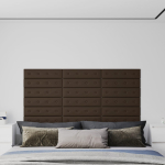 Seinapaneelid 12 tk, pruun, 60 x 15 cm, kunstnahk, 1,08 m&sup2;