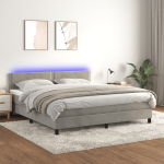 Kontinentaalvoodi madrats ja LED, helehall, 180x200 cm, samet