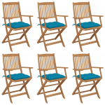 Kokkupandavad aiatoolid, 6 tk, patjadega, akaatsiapuit