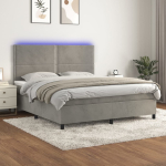 Kontinentaalvoodi madrats ja LED, helehall, 180x200 cm, samet