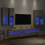 7-osaline teleri seinakappide komplekt LED-idega, hall Sonoma
