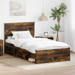 Voodiraam peatsiga Suitsetatud tamm 100 x 200 cm Tahke m&auml;nd
