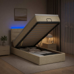 Ottomani voodi madratsi ja LED-idega peaga Kreemjas 90 x 200 cm
