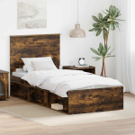 Voodiraam peatsiga Suitsetatud tamm 100 x 200 cm Tahke m&auml;nd