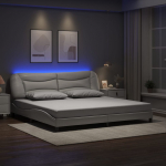 Voodiraam LED-tuledega, valge, 200x200 cm, kunstnahk