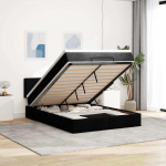 OTTOMANI VOODI MADRATSITA JA LED, MUST, 140X190 CM, KANGAS