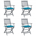 Kokkupandavad aiatoolid, 4 tk, patjadega, akaatsiapuit