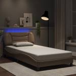 Voodiraam LED-tuledega, cappuccino, 100 x 200 cm, kunstnahk