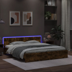 LED-tulede ja peatsiga voodiraam,suitsutatud tamm, 200 x 200 cm