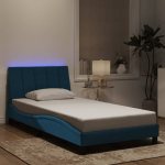 Voodiraam LED-tuledega, sinine, 100x200 cm, kangas